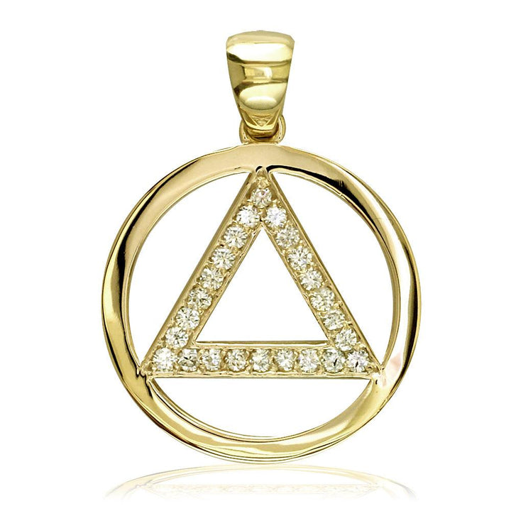 Diamond AA Alcoholics Anonymous Sobriety Pendant, 0.40CT in 14K Yellow Gold