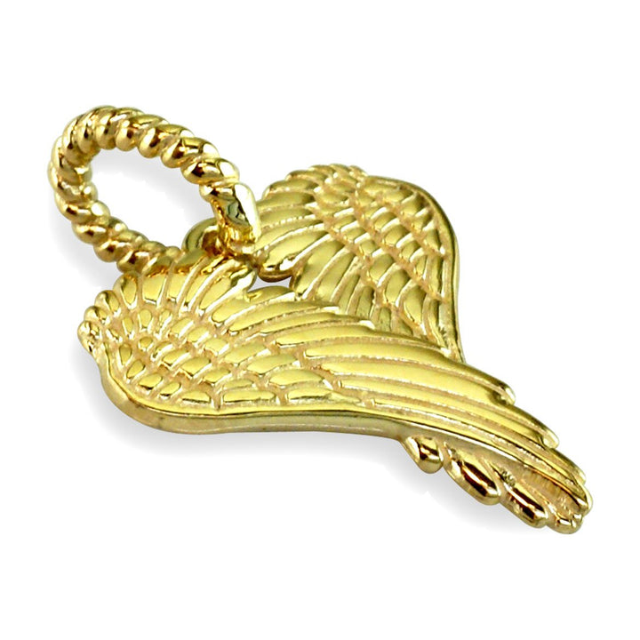 Large Angel Heart Wings, Wings Of Love, 21mm in 14K Yellow Gold