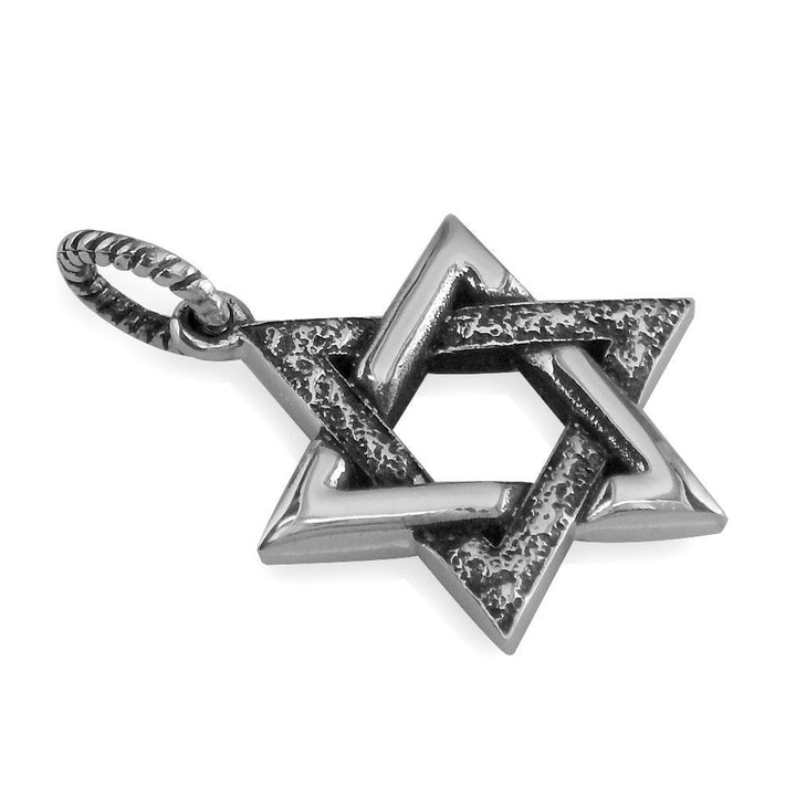 Large Jewish Star of David Charm with Black Stone Design in Sterling Silver