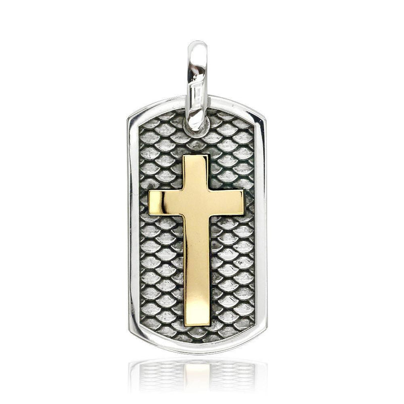31mm Hardcore Metal Snake Skin Cross Pendant Dog Tag in 14K Yellow Gold and Sterling Silver