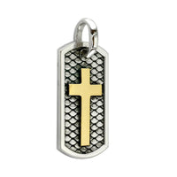31mm Hardcore Metal Snake Skin Cross Pendant Dog Tag in 14K Yellow Gold and Sterling Silver