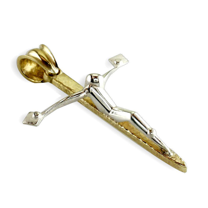 Crucifix, Nail Charm, 38mm in 14K White and Yellow Gold