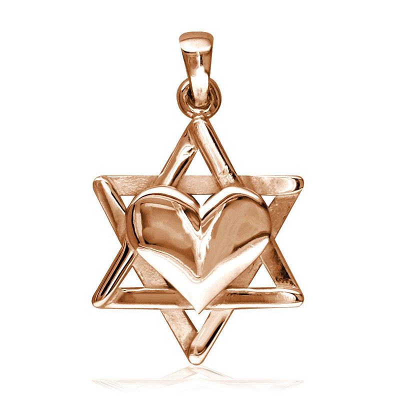 Small Heart and Jewish Star of David Sticks Charm in 14K Pink, Rose Gold
