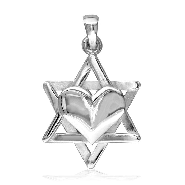 Small Heart and Jewish Star of David Sticks Charm in 14K White Gold