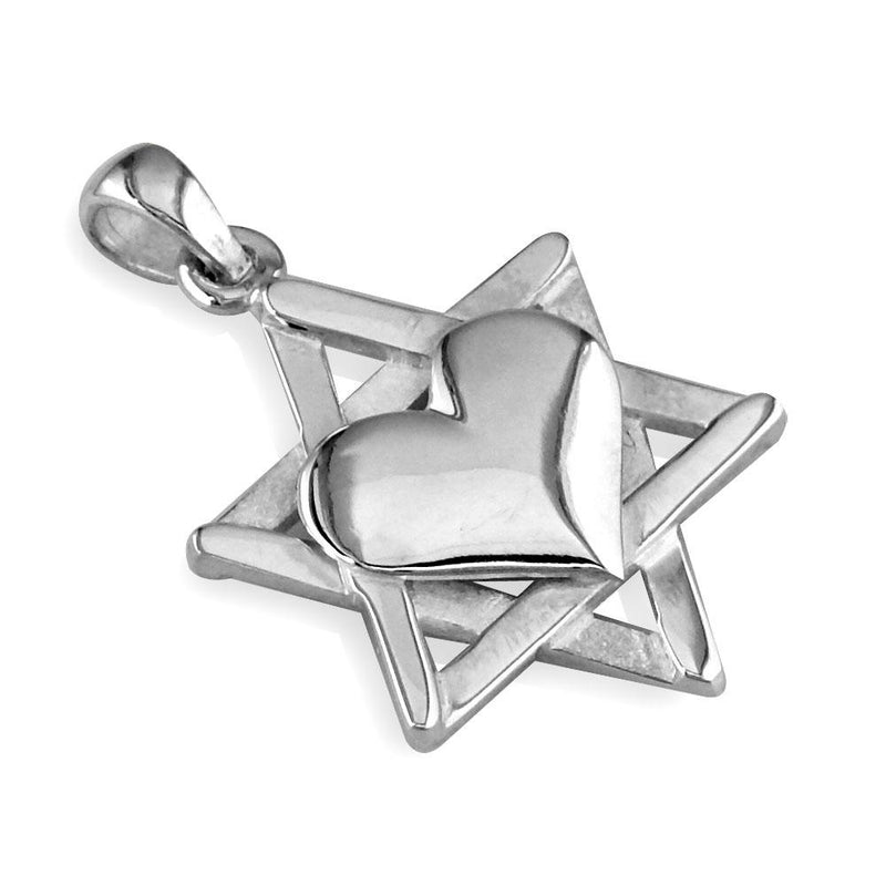 Small Heart and Jewish Star of David Sticks Charm in Sterling Silver