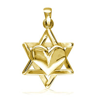 Small Heart and Jewish Star of David Sticks Charm in 14K Yellow Gold