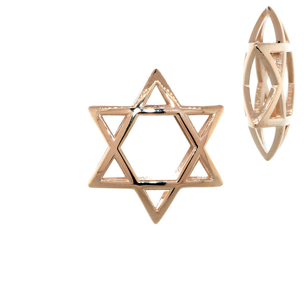 21mm 3D Open Domed Jewish Star of David in 14k Pink, Rose Gold
