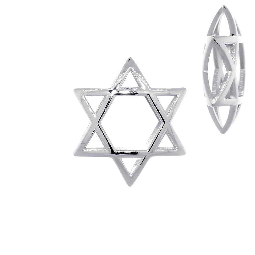 21mm 3D Open Domed Jewish Star of David in 14k White Gold