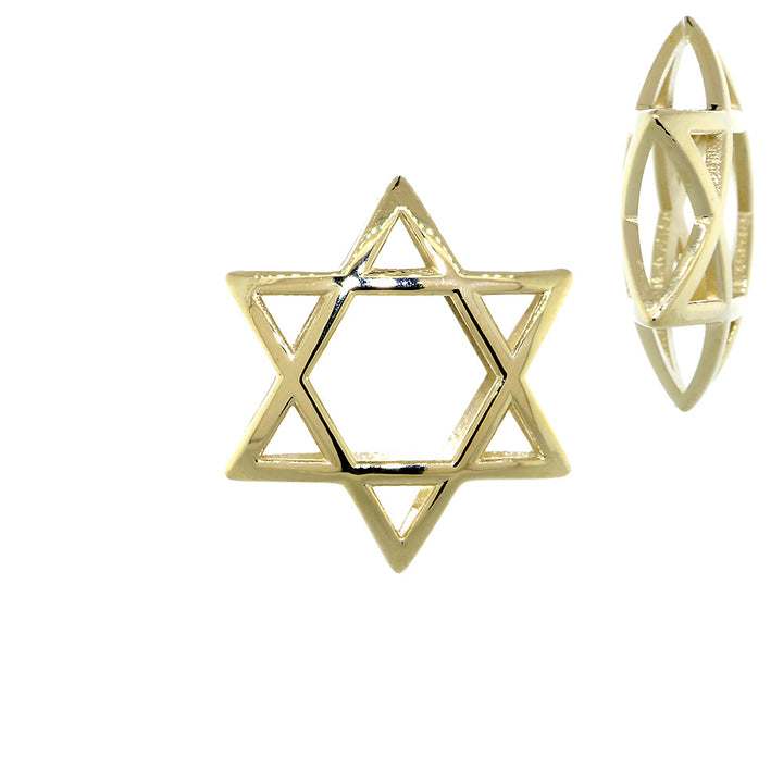 21mm 3D Open Domed Jewish Star of David in 14k Yellow Gold