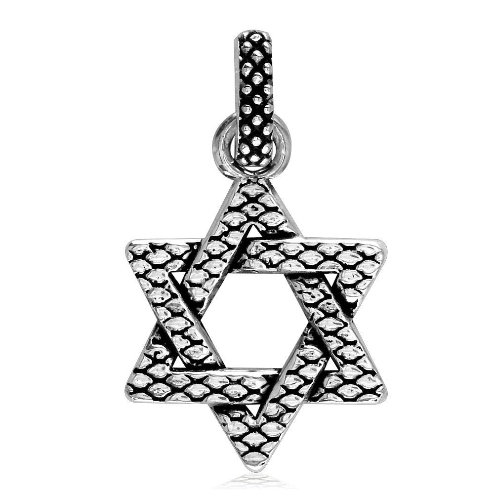 Large Bold Metal Snake Skin Sterling Silver Star Of David Charm, Jewish Star, 1 Inch