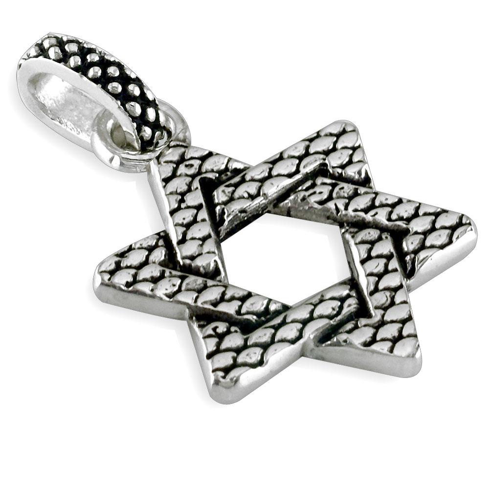 Large Bold Metal Snake Skin Sterling Silver Star Of David Charm, Jewish Star, 1 Inch