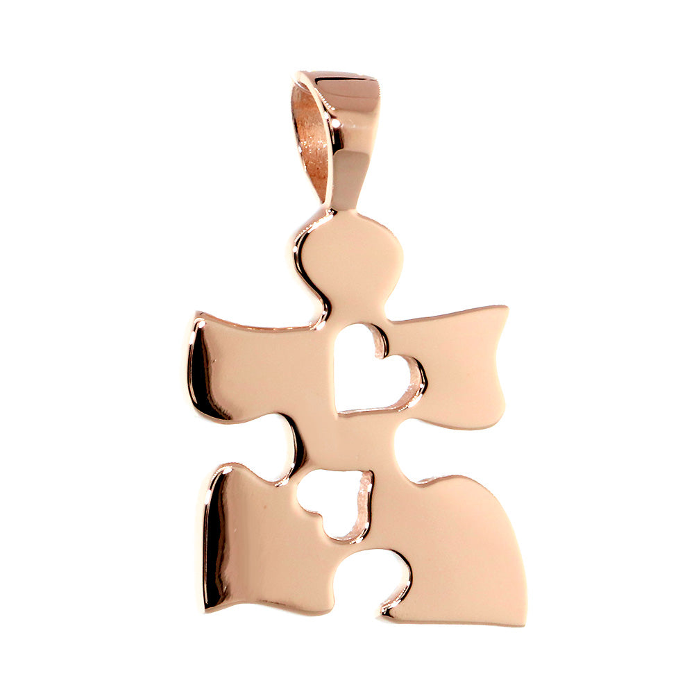 Autism Awareness Puzzle Piece Charm with 2 Open Hearts, 20mm #4934 in 18K rose (pink) gold