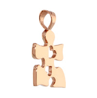 Autism Awareness Puzzle Piece Charm with 2 Open Hearts in 14K Pink Gold, 20mm