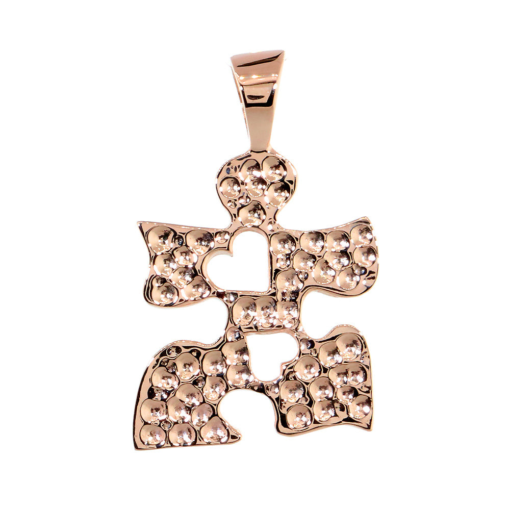 Autism Awareness Puzzle Piece Charm with 2 Open Hearts, 20mm #4934 in 18K rose (pink) gold