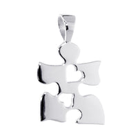 Autism Awareness Puzzle Piece Charm with 2 Open Hearts in Sterling Silver, 20mm