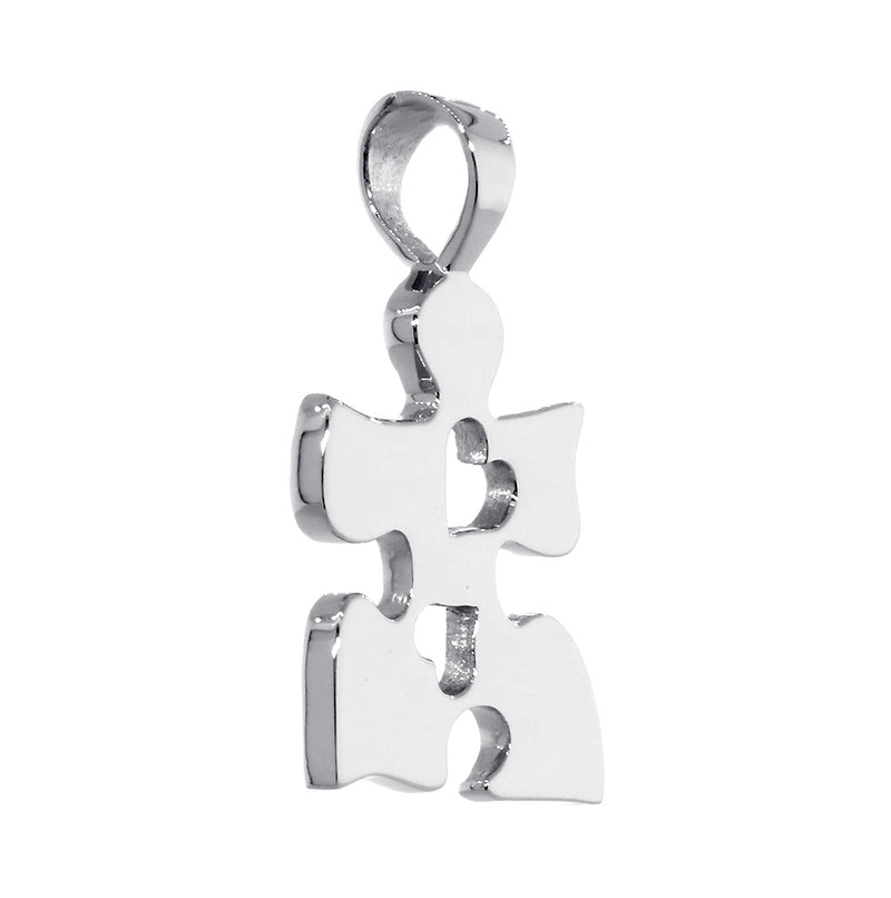 Autism Awareness Puzzle Piece Charm with 2 Open Hearts in 14K White Gold, 20mm