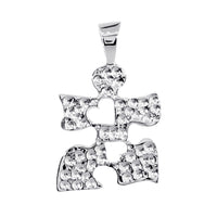 Autism Awareness Puzzle Piece Charm with 2 Open Hearts in 14K White Gold, 20mm