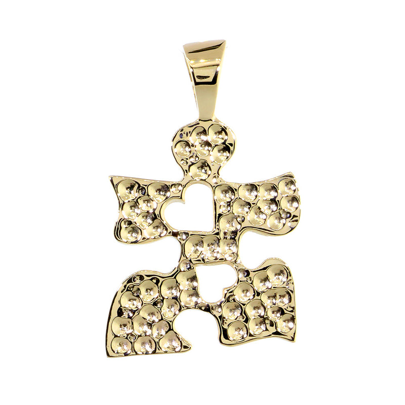Autism Awareness Puzzle Piece Charm with 2 Open Hearts in 14K Yellow Gold, 20mm