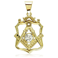 Large Masonic Charm with a Cubic Zirconia in 14K Yellow Gold