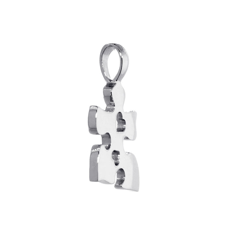 Small Autism Awareness Puzzle Piece Charm with 2 Open Hearts in Sterling Silver 15mm