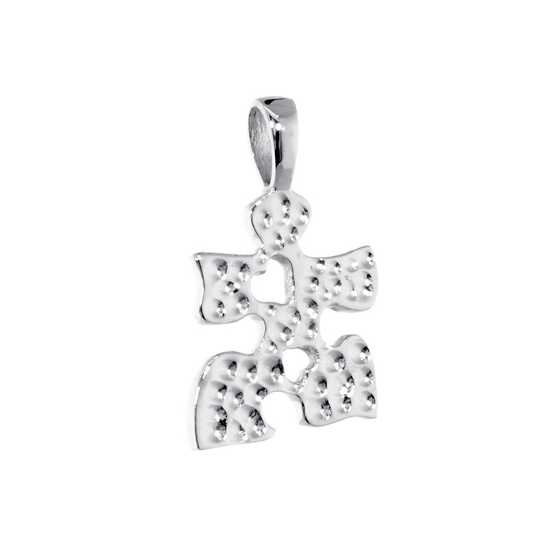Small Autism Awareness Puzzle Piece Charm with 2 Open Hearts in Sterling Silver 15mm