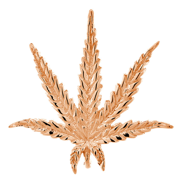 33mm Marijuana Pot Leaf Plant Charm in 14k Pink, Rose Gold
