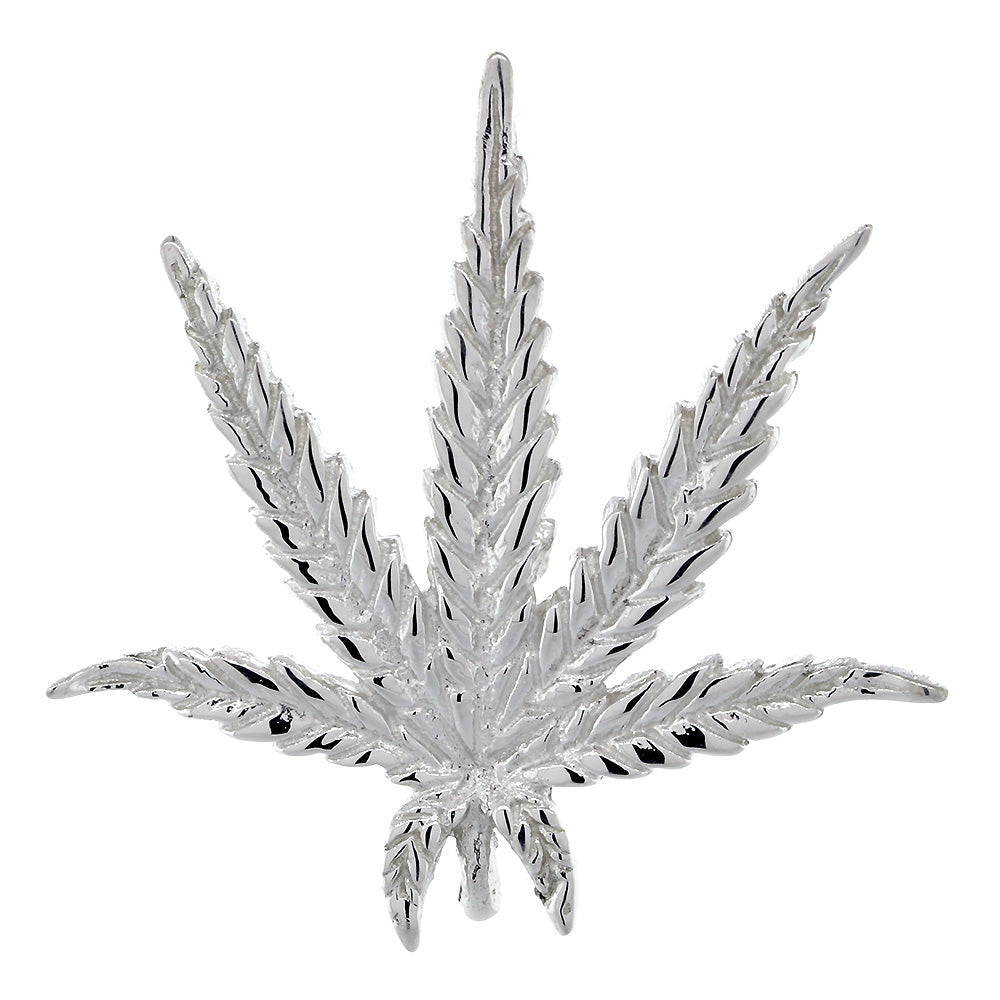 33mm Marijuana Pot Leaf Plant Charm in 14k White Gold