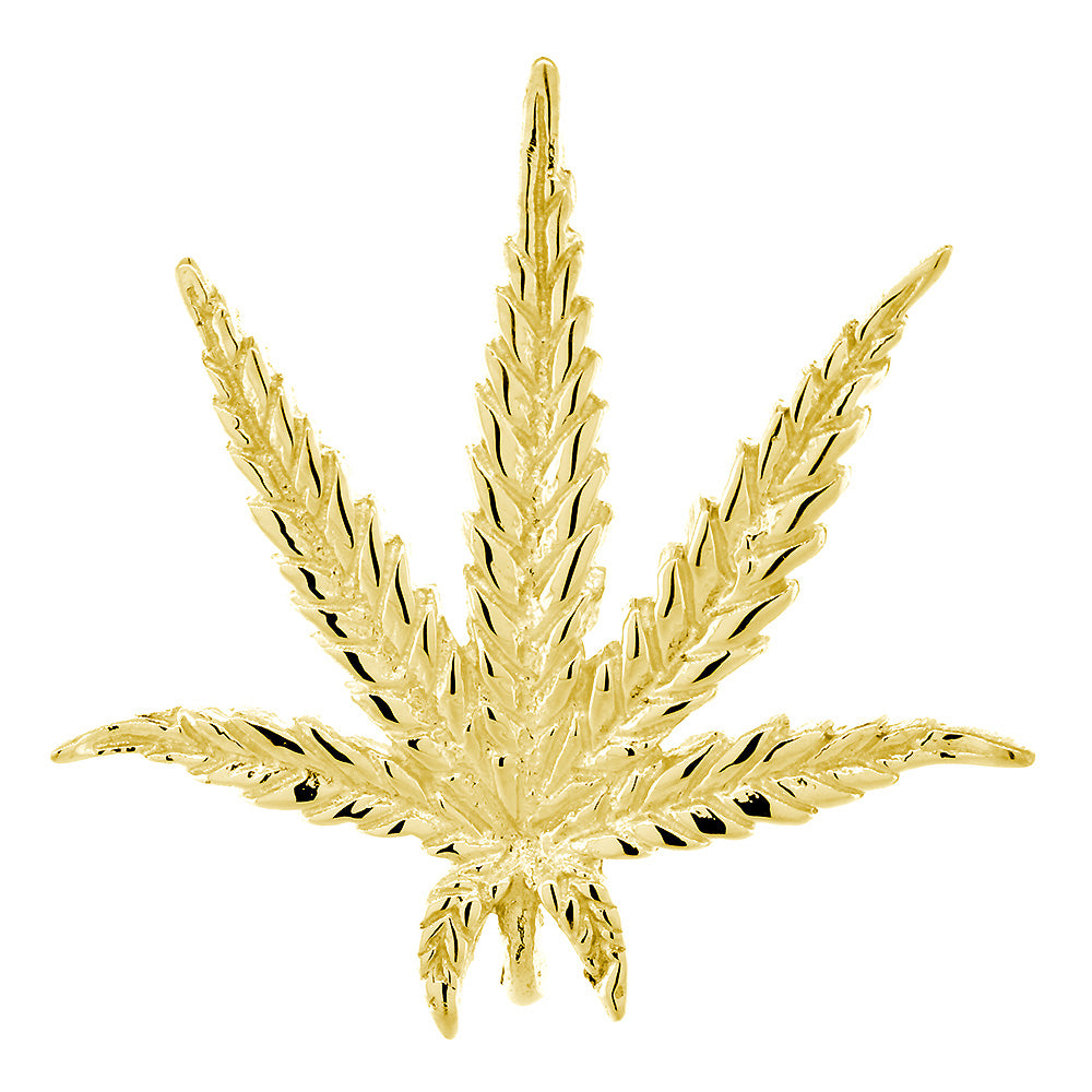 33mm Marijuana Pot Leaf Plant Charm in 14k Yellow Gold