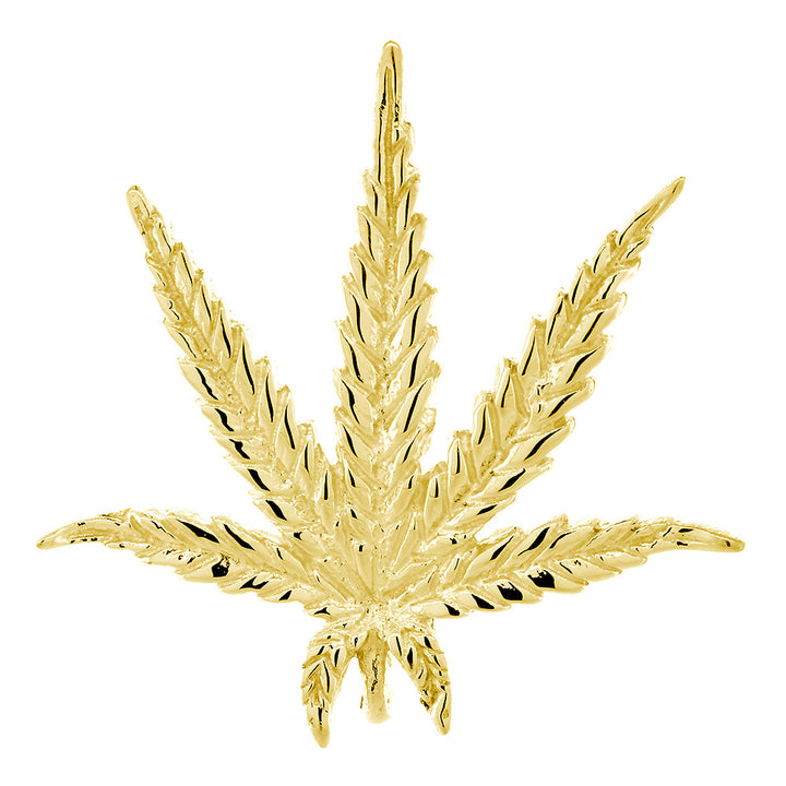 33mm Marijuana Pot Leaf Plant Charm in 14k Yellow Gold