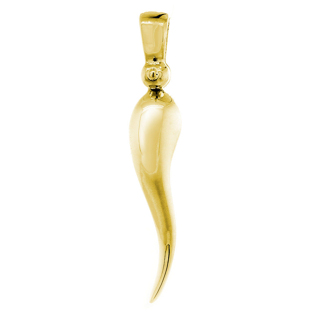 30 mm Solid Italian Horn Charm with Movable Bail in 14K Yellow Gold