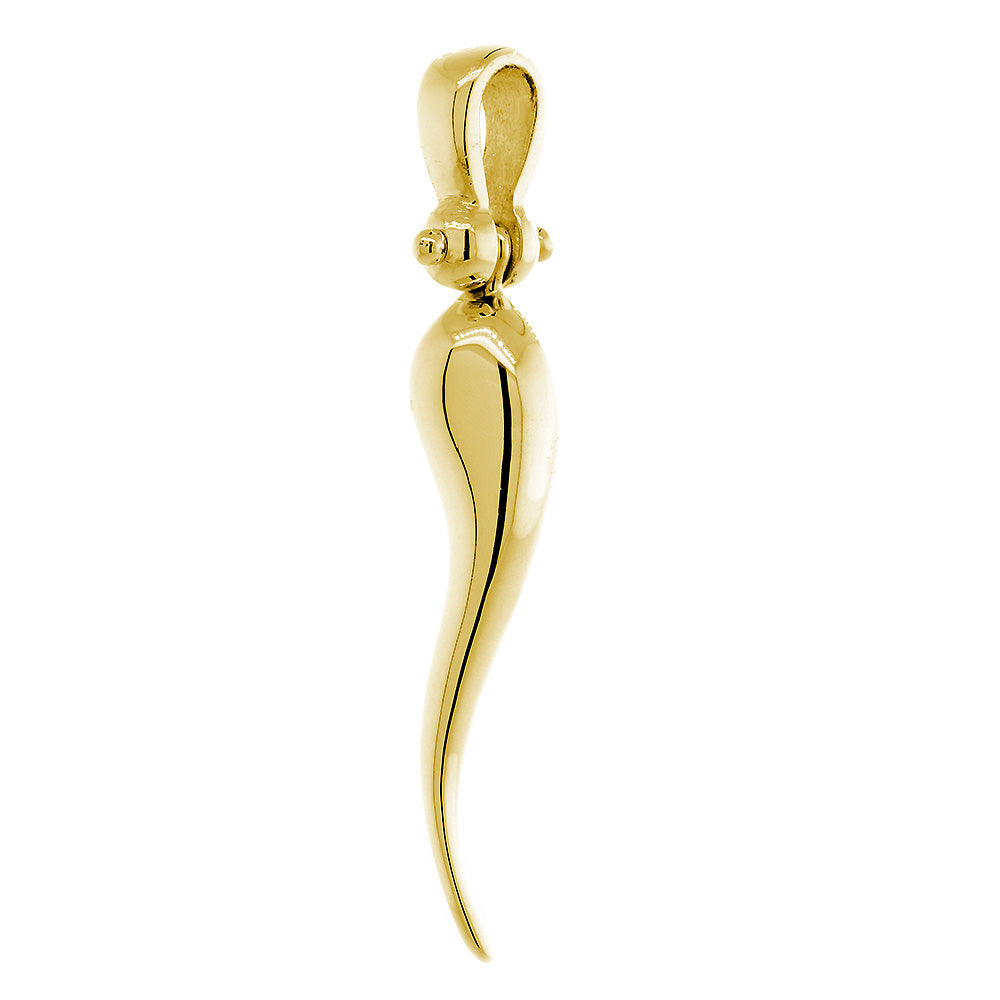 30 mm Solid Italian Horn Charm with Movable Bail in 14K Yellow Gold