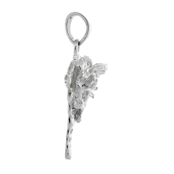 27mm Lightweight Caduceus with 2 Angels, Karykeion, Staff of Hermes, Mercury Medical Charm in 14k White Gold