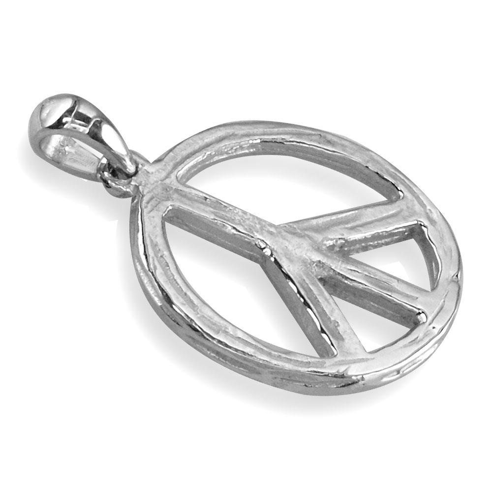 Carved Rough Design Peace Sign Charm in Sterling Silver