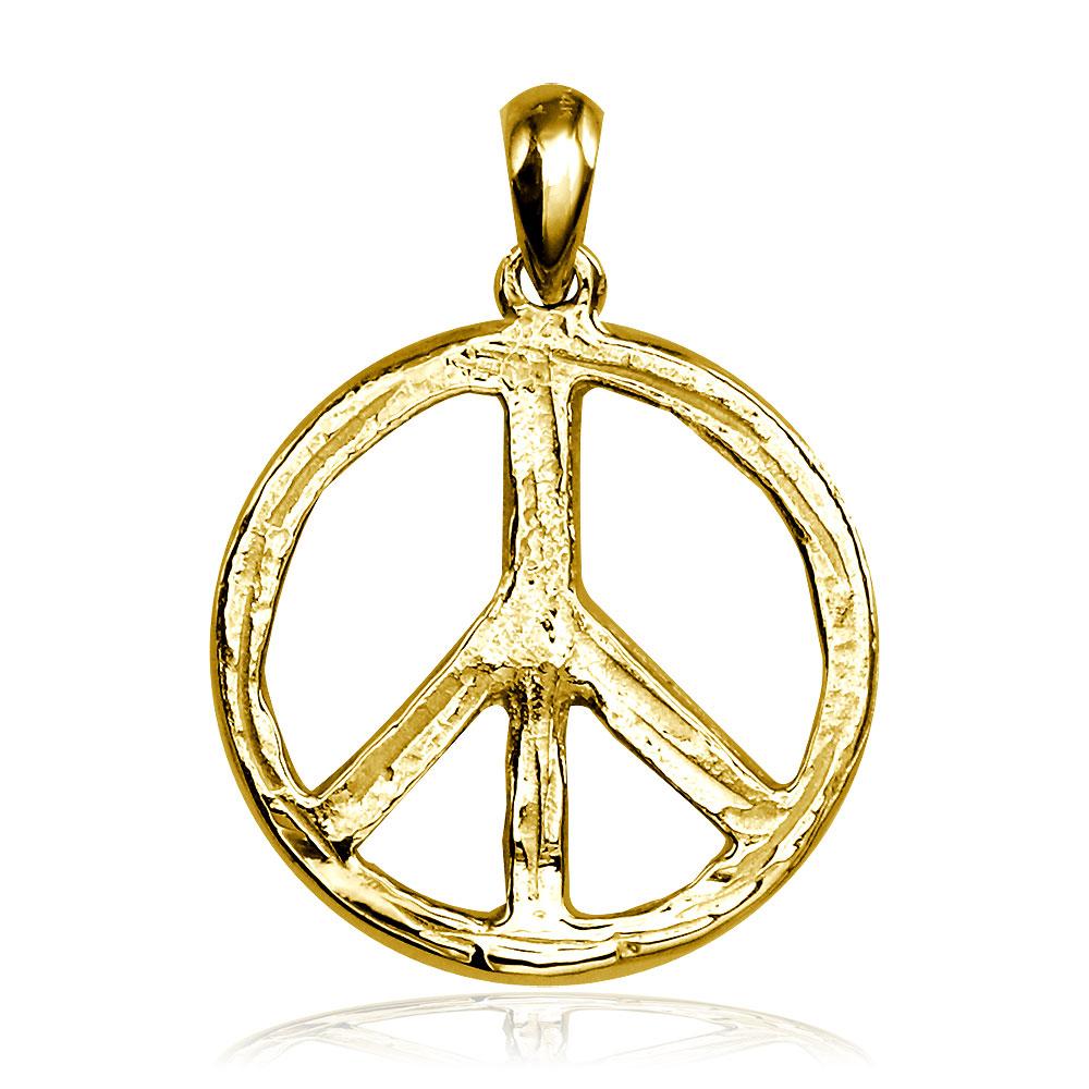 Carved Rough Design Peace Sign Charm in 18K Yellow gold