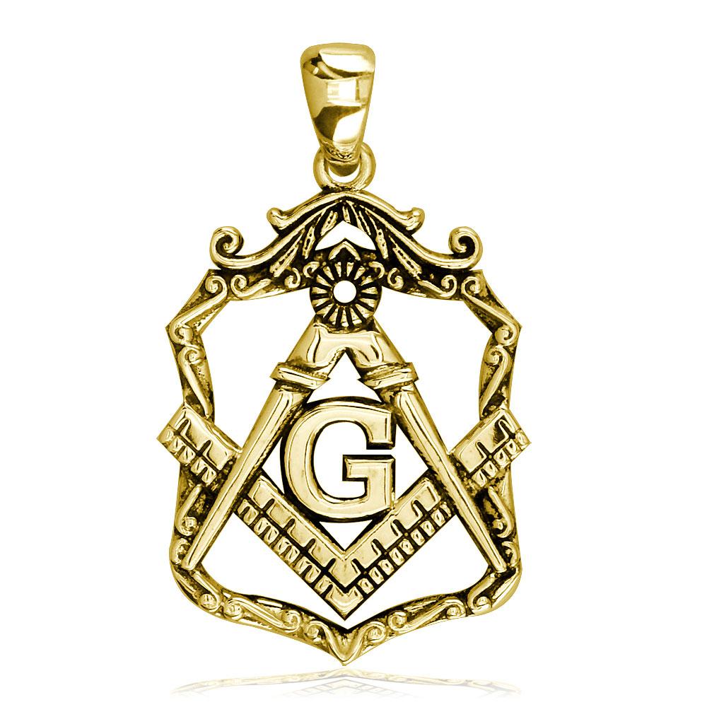Large Open Masonic Initial G Charm in 14k Yellow Gold