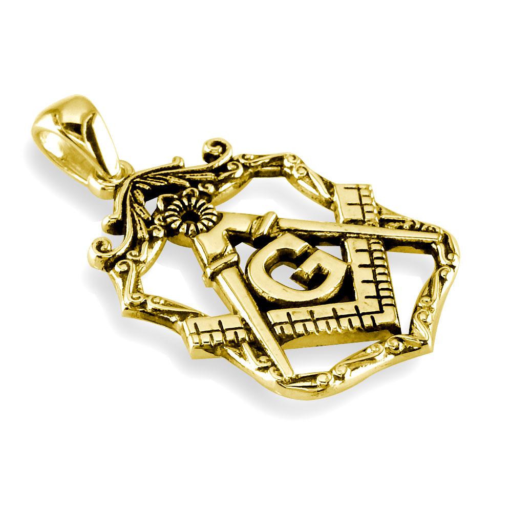 Large Open Masonic Initial G Charm in 14k Yellow Gold