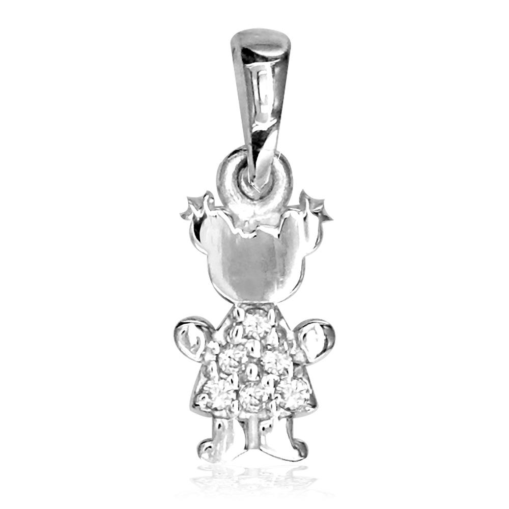 Mini Sterling Silver and Cubic Zirconia Sziro Girl Charm