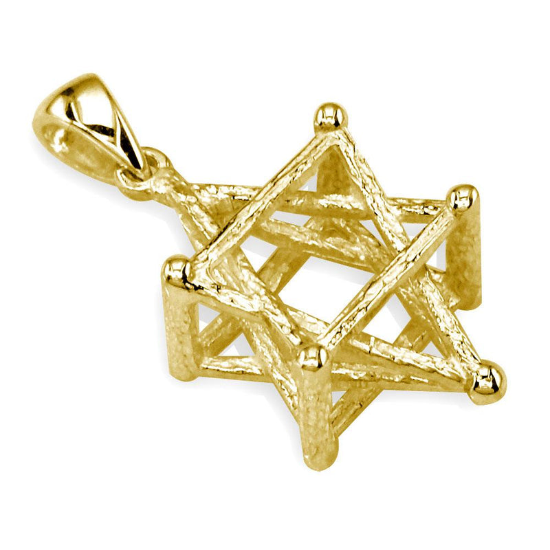 3D Star of David, Jewish Star Cage, Box Charm in 14K Yellow Gold