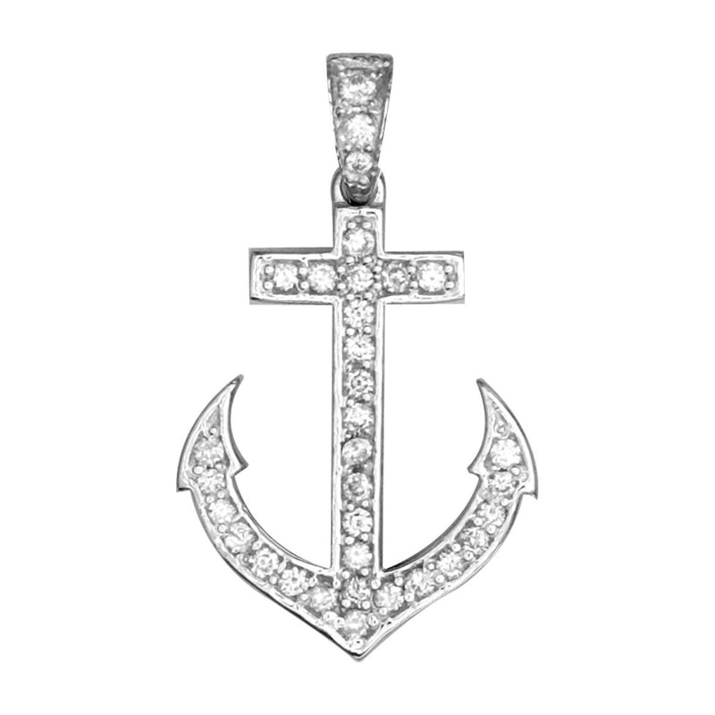 Small Cubic Zirconia Anchor Charm in Sterling Silver
