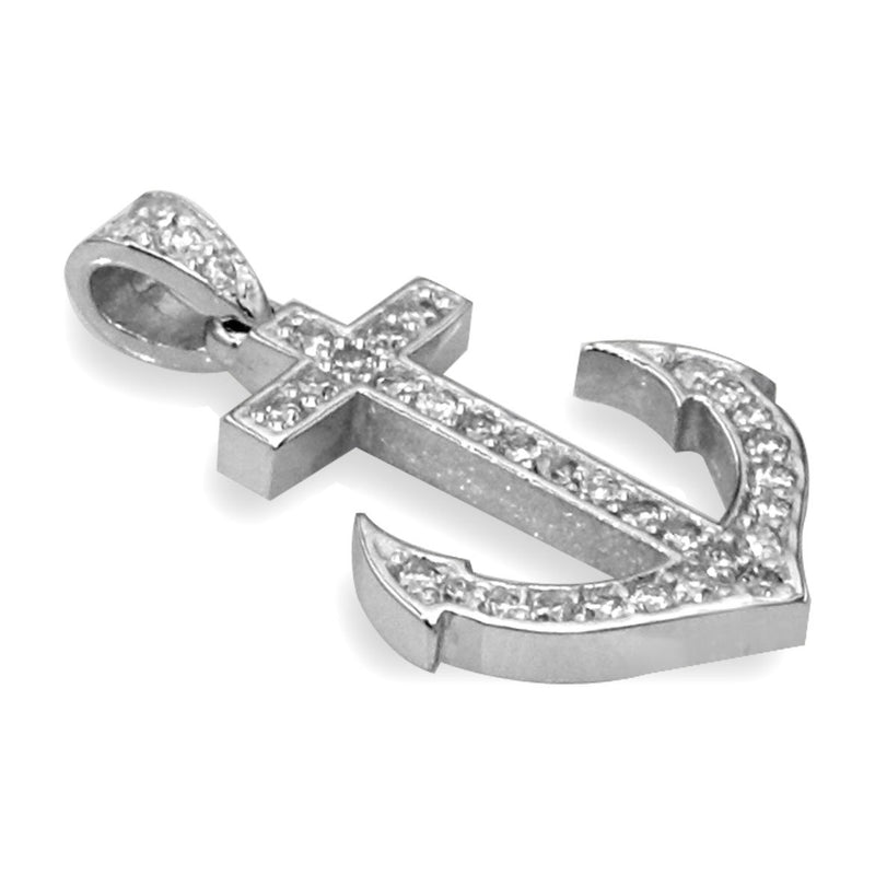 Small Cubic Zirconia Anchor Charm in Sterling Silver