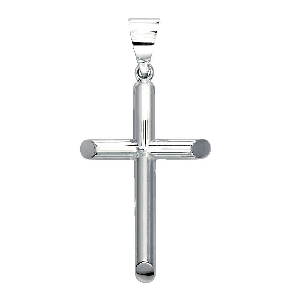 36mm Solid Barrel Cross Charm in 14K White Gold