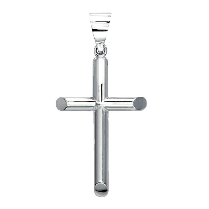 36mm Solid Barrel Cross Charm in 14K White Gold
