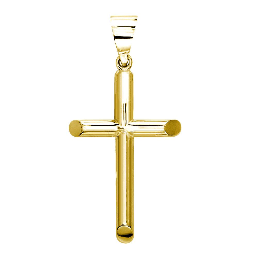 36mm Solid Barrel Cross Charm in 14K Yellow Gold