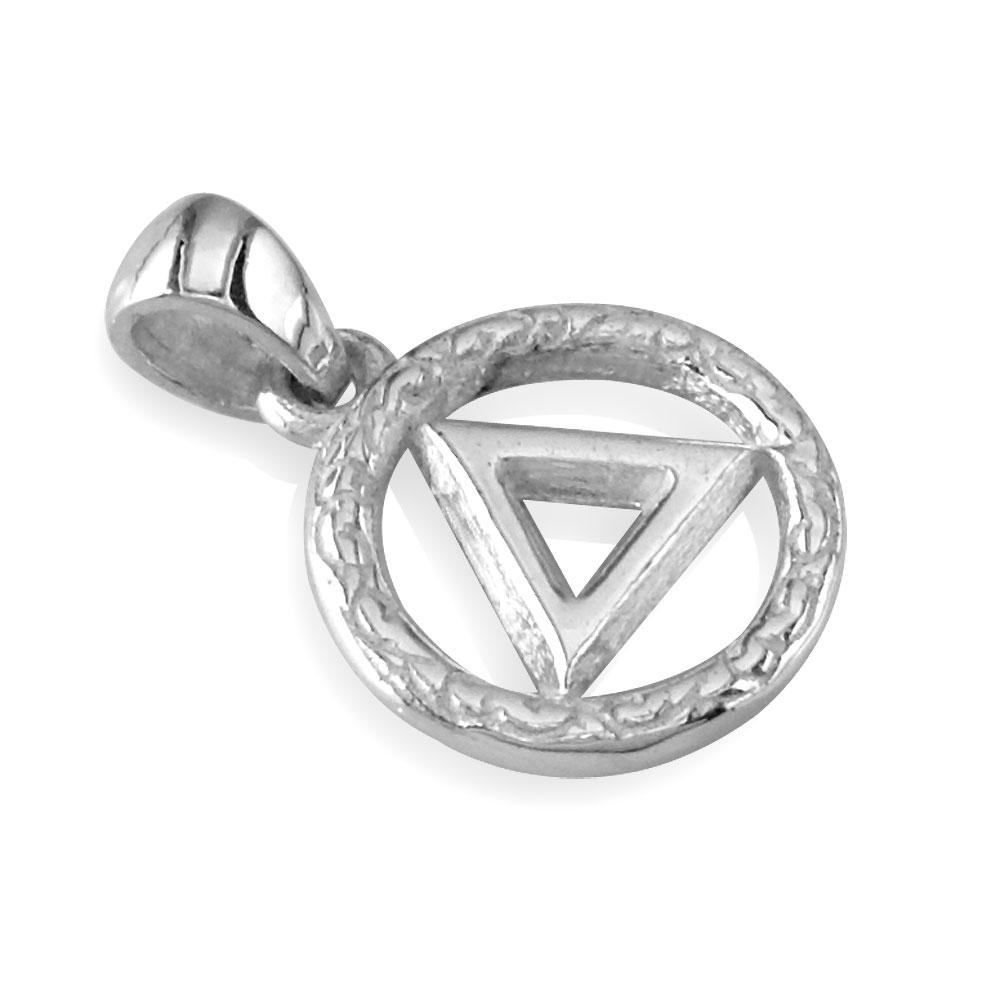Small AA Alcoholics Anonymous Sobriety Charm with Tribal Designs in 18K White gold