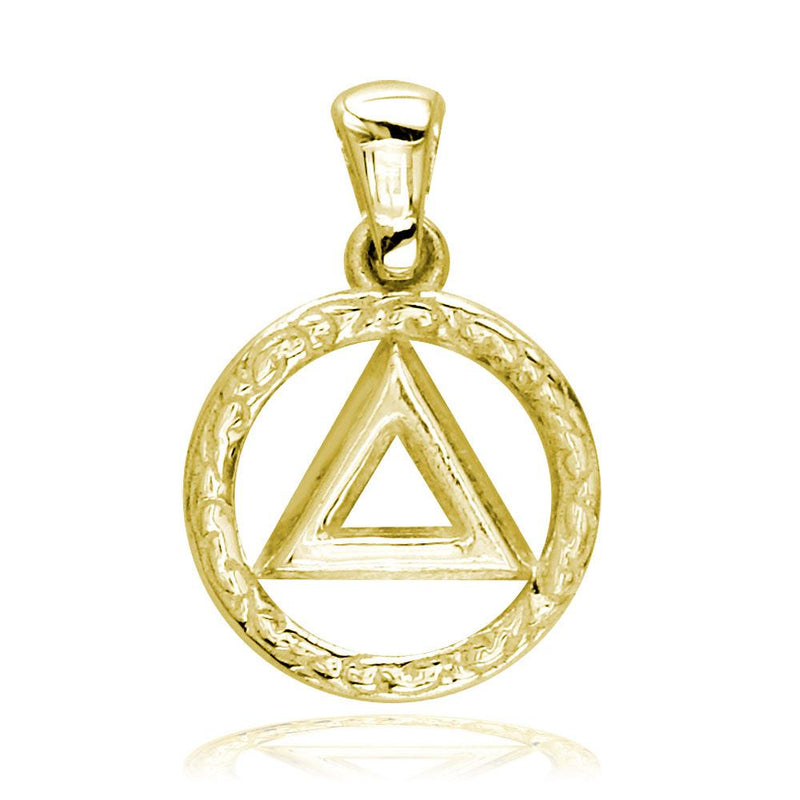 Small AA Alcoholics Anonymous Sobriety Charm with Tribal Designs in 14K Yellow Gold