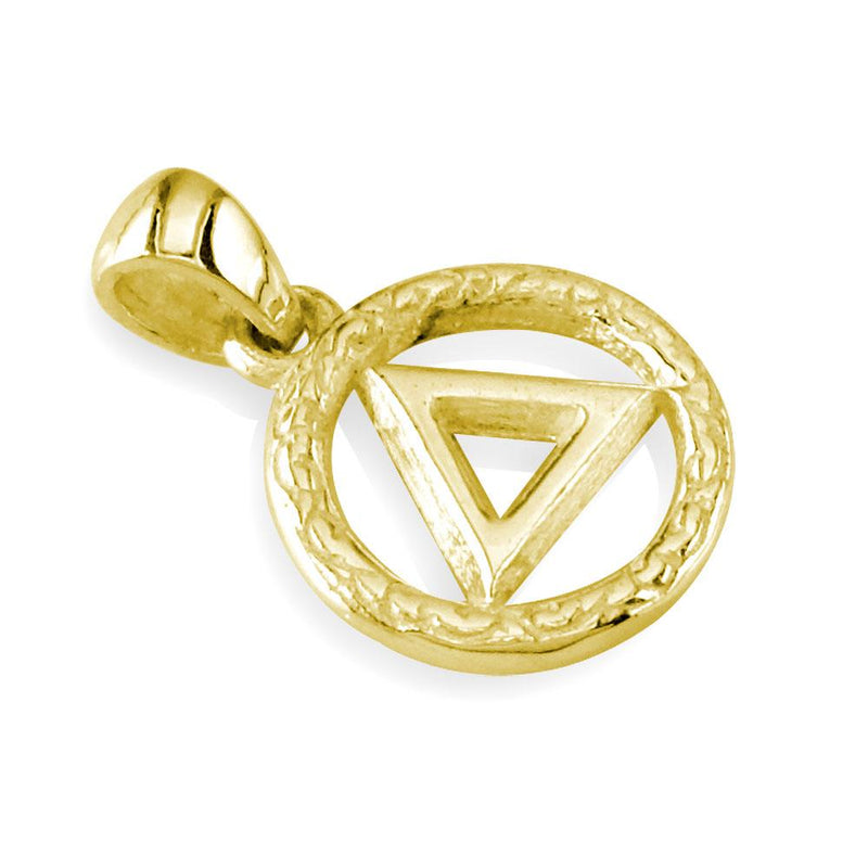 Small AA Alcoholics Anonymous Sobriety Charm with Tribal Designs in 14K Yellow Gold
