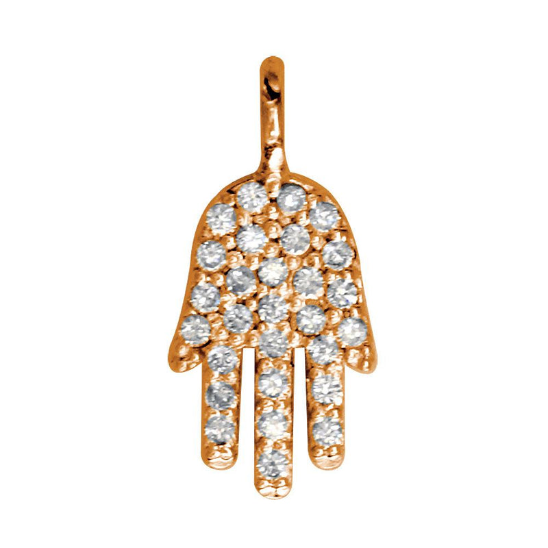 Mini Diamond Hamsa, Hand of God Charm, 0.15CT in 18K Pink, Rose Gold