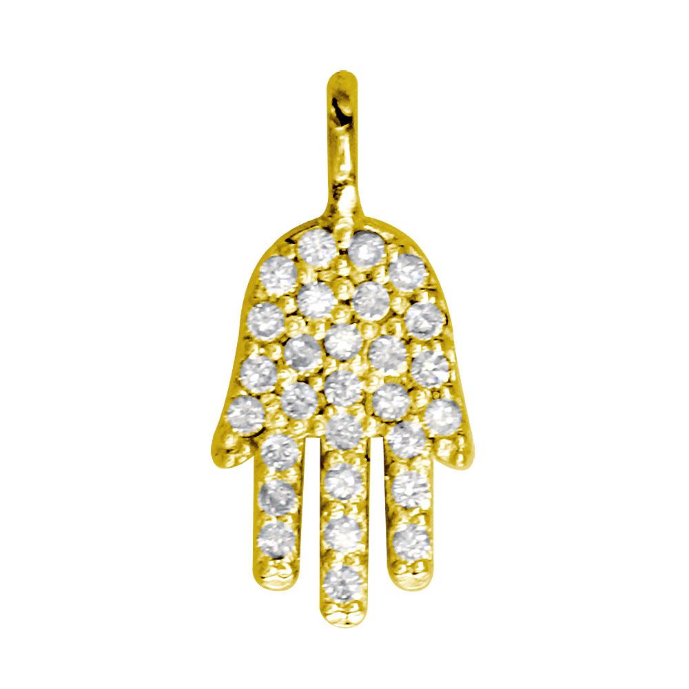 Mini Diamond Hamsa, Hand of God Charm, 0.15CT in 18K Yellow gold