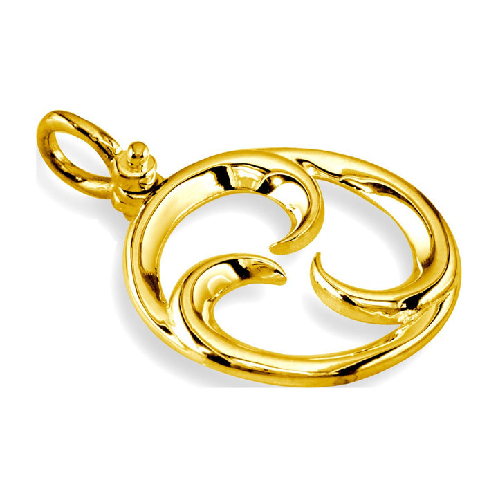 Large Circle Maori Tri Koru New Beginnings Charm with Three Curls in 14k Yellow Gold