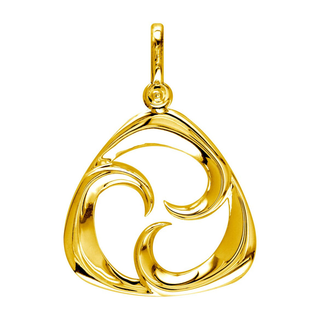 Medium Triangle Shape Maori Tri Koru New Beginnings Charm with Three Curls in 14k Yellow Gold